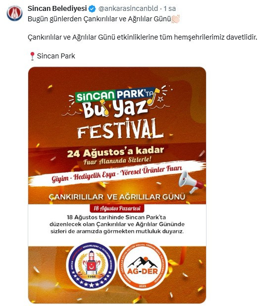 Sincan Belediyesi Sincan Park'ta 2 Memleket Günü birden düzenleyecek