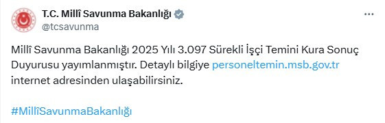 MSB 3 bin 97 sürekli işçi alımında kura sonuçları açıklandı