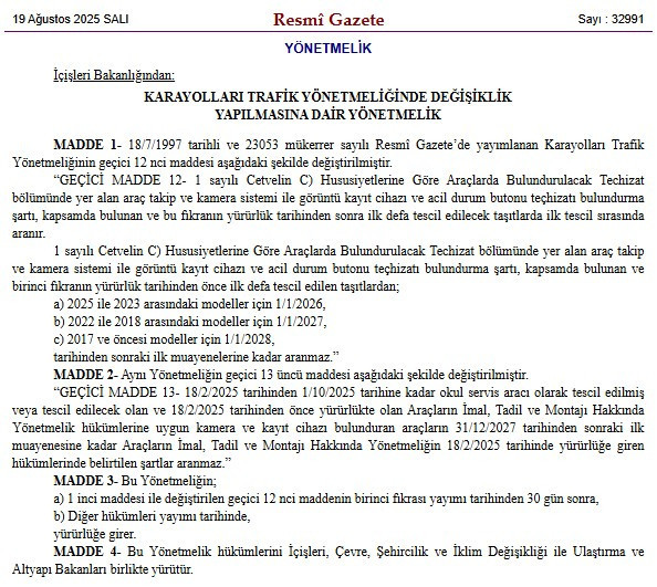 Araç sahipleri dikkat! Takip ve Kamera Sistemi zorunluluğu geldi