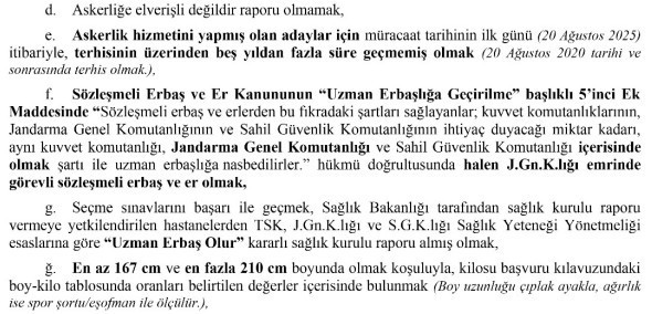 Jandarma Genel Komutanlığı 8 bin uzman erbaş alımı yapacak!