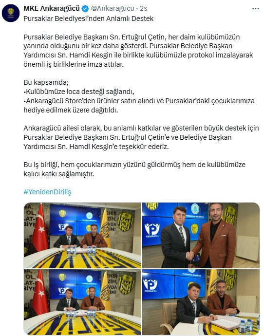 Pursaklar Belediyesi'nden  MKE Ankaragücü'ne destek!