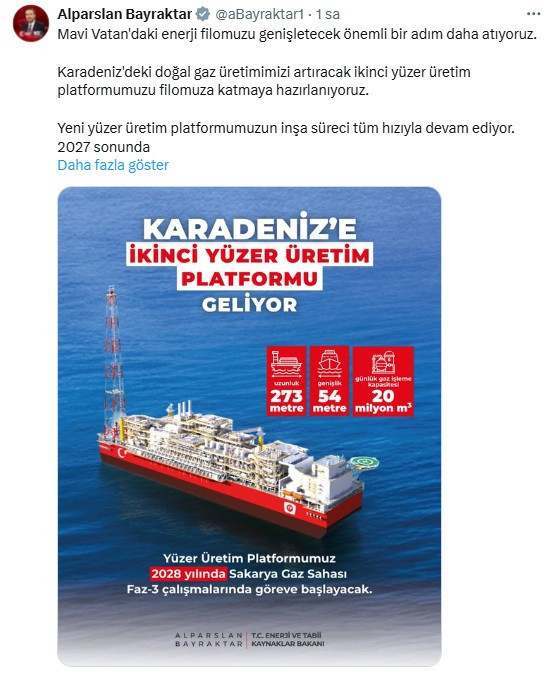 Bakan Bayraktar: 'Sakarya Gaz Sahası’ndaki üretim 40 milyon metreküpe yükselecek'