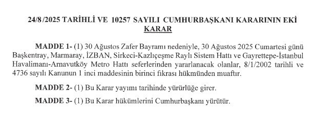 Başkentray 30 Ağustos'ta Cumhurbaşkanı Kararı ile ücretsiz olacak
