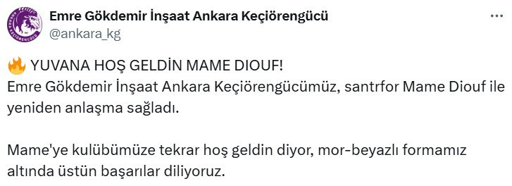 Ankara Keçiörengücü Mame Diouf ile yeniden anlaştı