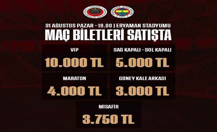 Gençlerbirliği - Fenerbahçe maçının biletleri satışa çıktı