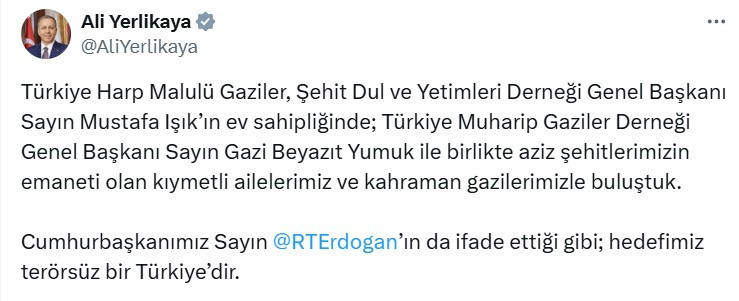 Bakan Ali Yerlikaya şehit aileleri ve gazilerle buluştu