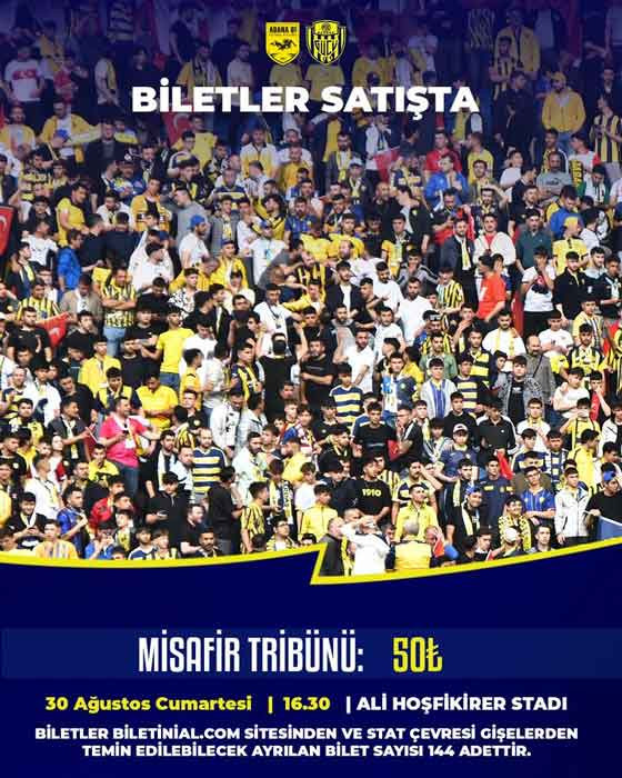 Adana 01 Futbol Kulübü SK – MKE Ankaragücü maçının biletleri satışa çıktı