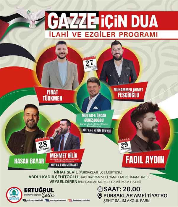 Pursaklar Belediyesi, Gazze için dua ilahi ve ezgiler programı düzenleyecek