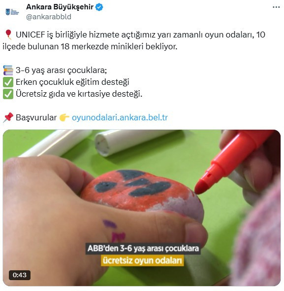 ABB ve UNICEF'ten iş birliği: Ankara'nın 10 ilçesinde çocuklara oyun odası!