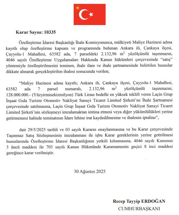 Cumhurbaşkanı Erdoğan'ın onayıyla Çankaya'da 2 adet taşınmaz özelleştirildi - Resim : 2