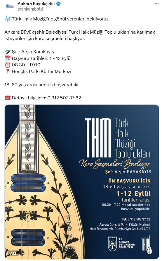 ABB Türk Halk Müziği Toplulukları koro seçmeleri için başvurular başladı