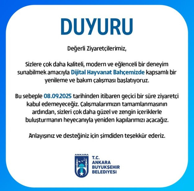 ABB Dijital Hayvanat Bahçesi'nde yenileme ve bakım çalışması yapacak