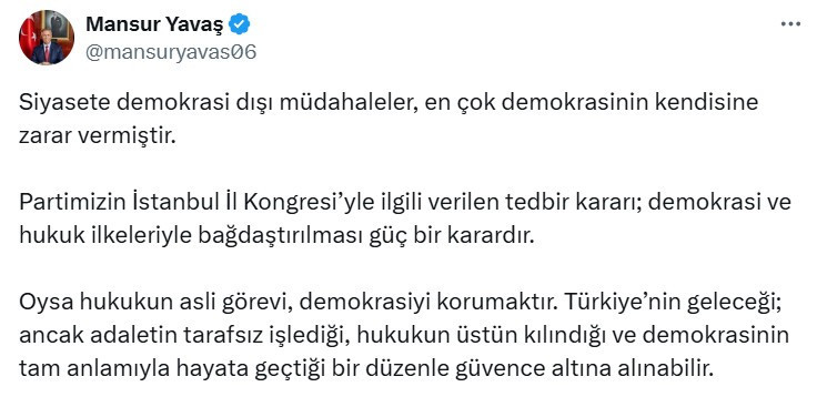 Mansur Yavaş: Demokrasi ve hukuk ilkeleriyle bağdaştırılması güç bir karar