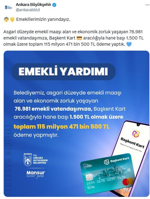 ABB, emeklilere 115 milyon 471 bin 500 TL'lik destek ödemesi yatırdı