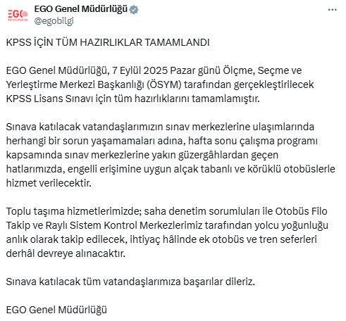 EGO, ihtiyaç halinde KPSS için ek seferler düzenleyeceğini duyurdu
