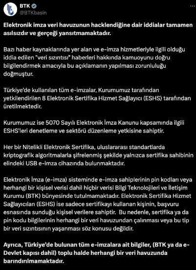 BTK, veri sızıntısı iddialarını yalandı