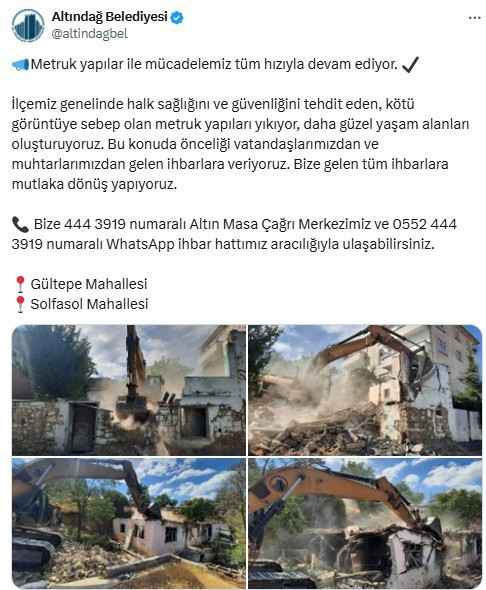 Altındağ Belediyesi, ilçedeki metruk yapılarla mücadele etmeye devam ediyor