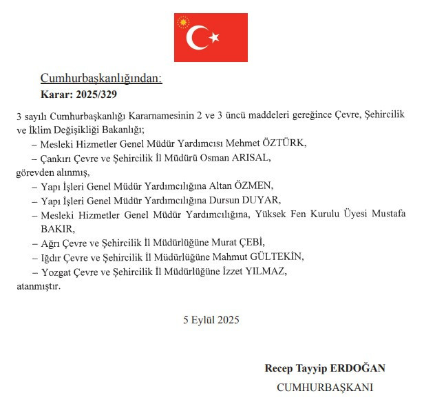 Cumhurbaşkanı Erdoğan'dan görevden alma ve yeni atama kararları