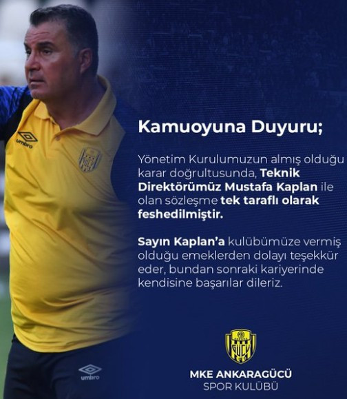 MKE Ankaragücü'nde Mustafa Kaplan dönemi sona erdi