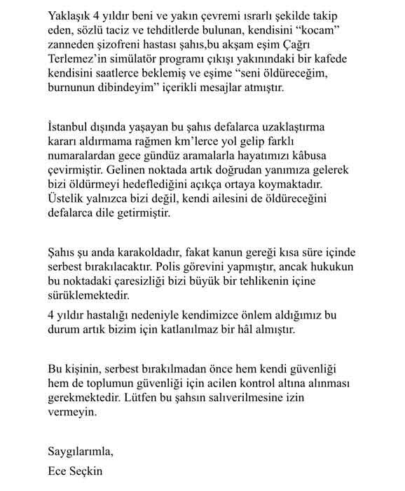 Ece Seçkin ve eşine ölüm tehdidi! İmdat diyerek yardım istedi
