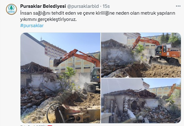 Pursaklar Belediyesi metruk yapıların yıkım çalışmalarına başladı