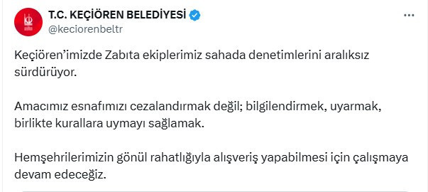 Keçiören Belediyesi zabıta ekipleri denetimlerini sürdürüyor
