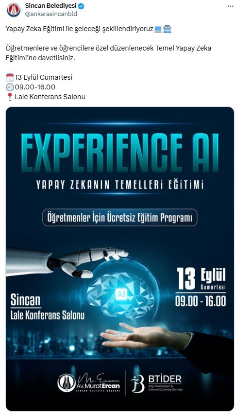 Sincan Belediyesi'nden öğretmen ve öğrencilere özel yapay zeka eğitimi!