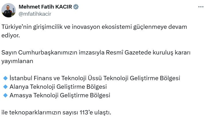 Türkiye'de teknoparkların sayısı 113'e yükseldi