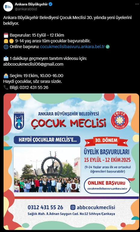 ABB, Çocuk Meclisi için yeni üye başvurularının başladığını duyurdu!