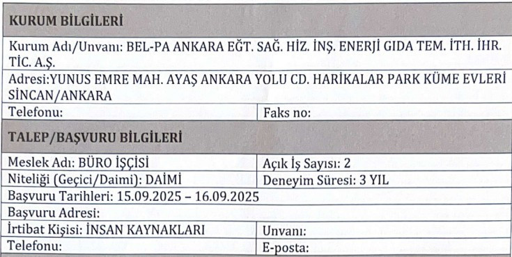 Bel-PA Ankara 4 farklı meslekte personel alımı yapacak! - Resim : 3
