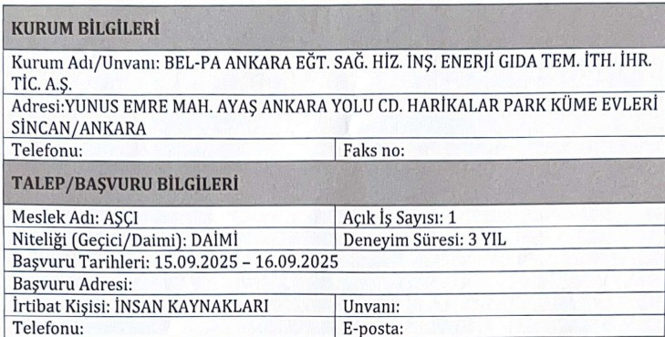 Bel-PA Ankara 4 farklı meslekte personel alımı yapacak! - Resim : 4