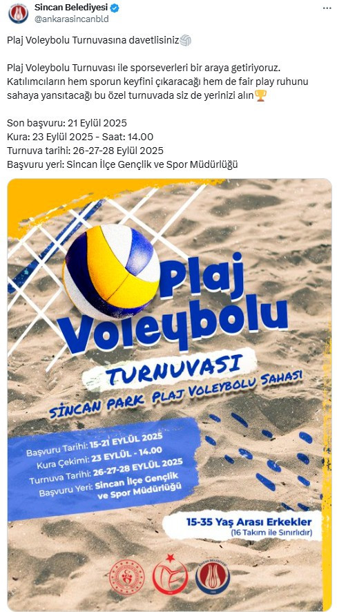 Sincan Belediyesi'nden Plaj Voleybol Turnuvası'na davet!