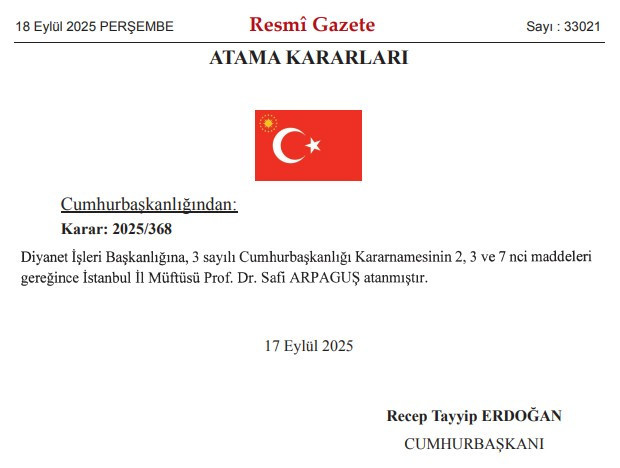 Cumhurbaşkanı Erdoğan'dan Diyanet İşleri Başkanlığına atama