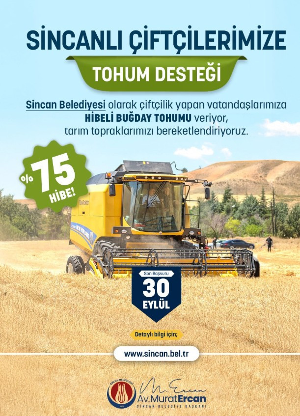 Sincan Belediyesi'nin hibeli buğday tohumu desteği başvuruları 30 Eylül'de sona erecek