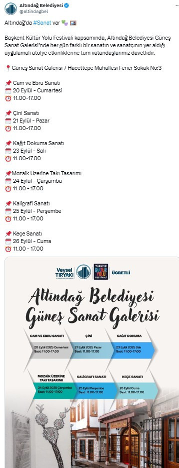 Altındağ Belediyesi'nden Başkent Kültür Yolu Festivali kapsamında 2 farklı etkinlik