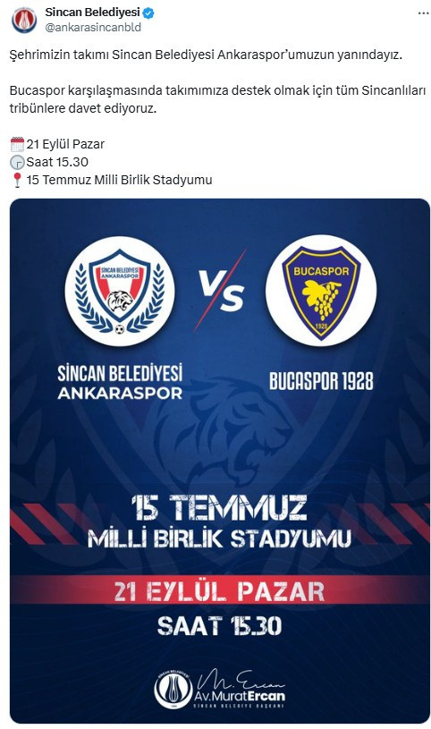 Sincanlılar, Sincan Belediyesi Ankaraspor'un maçına davet edildi