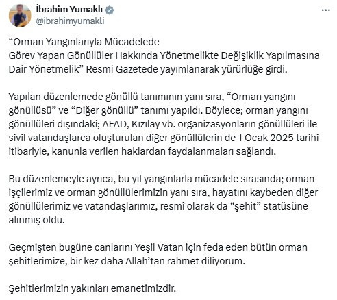 Orman yangınlarında vefat eden gönüllüler artık 'şehit' statüsünde