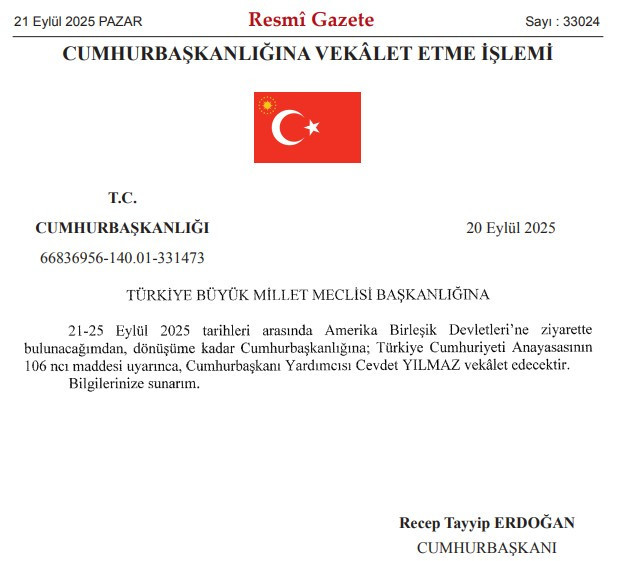Cumhurbaşkanı Erdoğan'a 4 gün Cevdet Yılmaz vekalet edecek