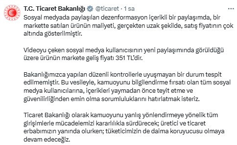 Bakanlıktan sosyal medyada ürünlere ilişkin fiyat paylaşımı yapan kullanıcılara uyarı