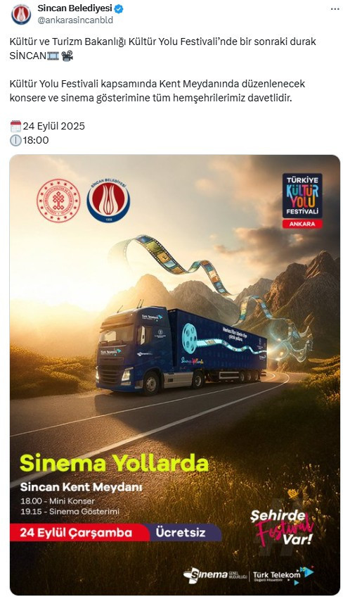 Sincan Kent Meydanı'nda mini konser ve sinema gösterimi yapılacak!
