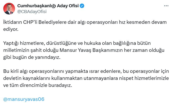 Ekrem İmamoğlu: Mansur Başkanımızın yanındayız