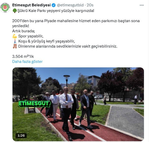 Etimesgut Belediyesinin yenilediği Şükrü Kale Parkı hizmete girdi