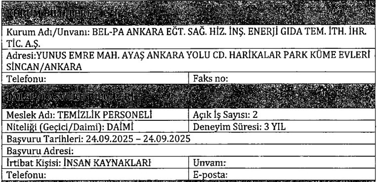 Bel-Pa Ankara temizlik görevlisi ve büro işçisi alımına başladı - Resim : 2
