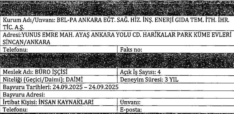Bel-Pa Ankara temizlik görevlisi ve büro işçisi alımına başladı