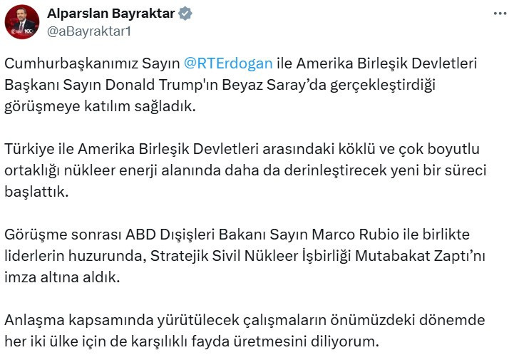 Türkiye ile ABD arasında Stratejik Sivil Nükleer İşbirliği anlaşması