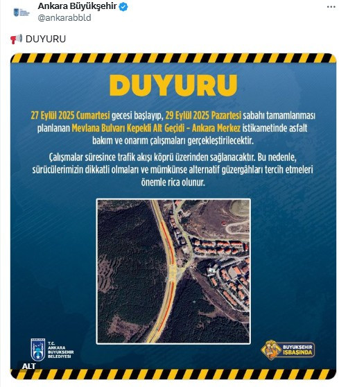 ABB, Mevlana Bulvarı'nda asfalt çalışmalarının başlayacağını duyurdu