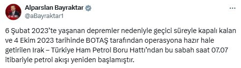 Irak-Türkiye Ham Petrol Boru Hattı'nda petrol akışı sabah 07.07'de tekrar başladı!