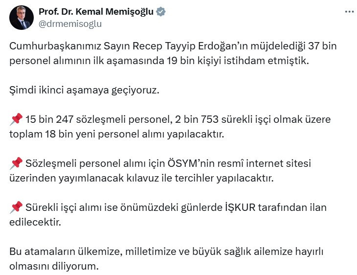 Sağlık Bakanlığı 18 bin sözleşmeli personel ve sürekli işçi alımı yapıyor