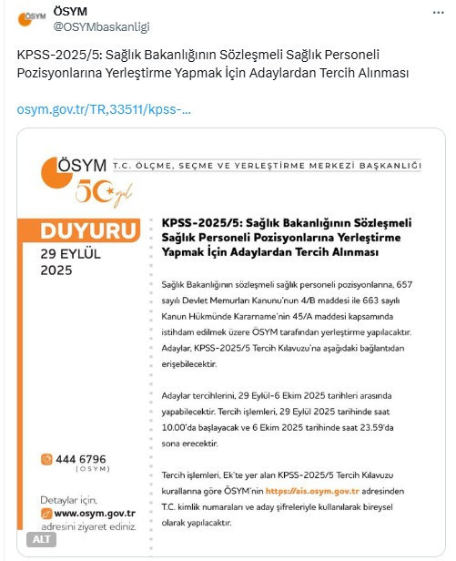 Sağlık Bakanlığı sözleşmeli personel alımı için tercih kılavuzu yayımlandı