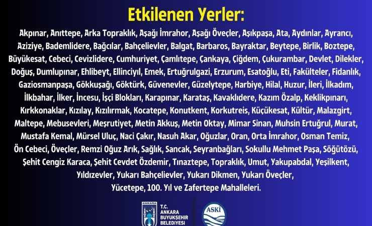 ASKİ'den Çankaya için plansız su kesintisi duyurusu
